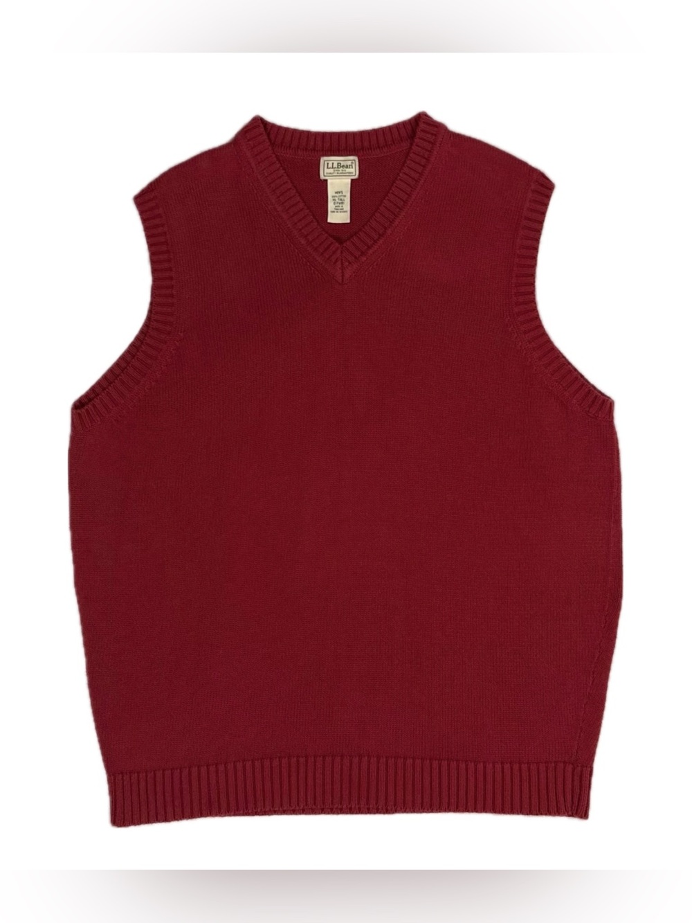 LL Bean 100% cotton burgundy red‎ v neck knit sweater vest men's XL Tall